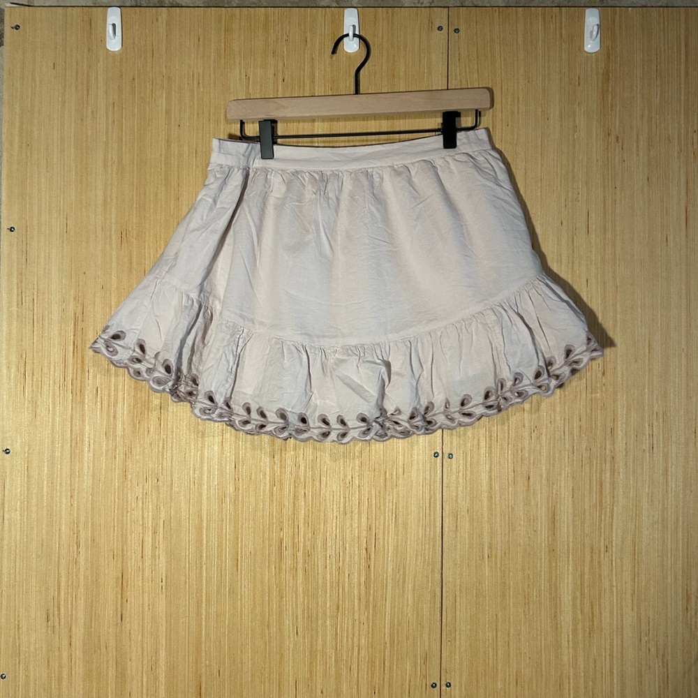American Eagle Outfitters Light Mauve Eyelet-Trim Ruffle Mini Skirt - Picture 3 of 4